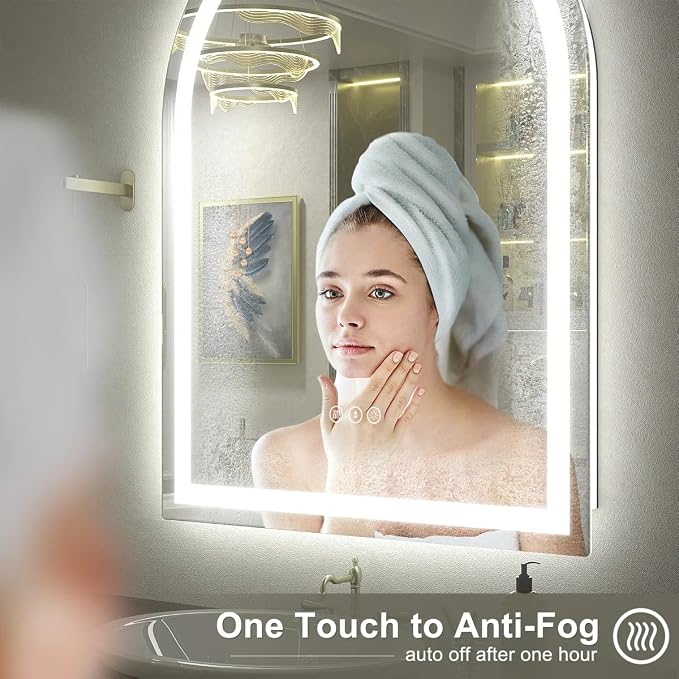 32x42 Inch Arched LED Bathroom Mirror | Dimmable LED Lighted Bathroom Vanity Mirror, Backlit and Frontlit, Anti-Fog, 3 Colors, Memory, Shatter-Proof, ETL Listed