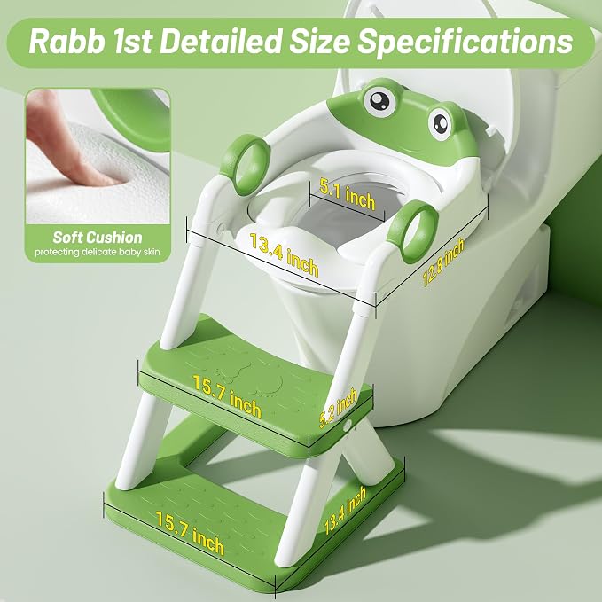 Potty Training Seat, Upgrade Toddler Toilet Seat for Kids Boys Girls, 2 in 1 Potty Training Toilet, Splash Guard Anti-Slip Pad Step Stool(Green-Frog)