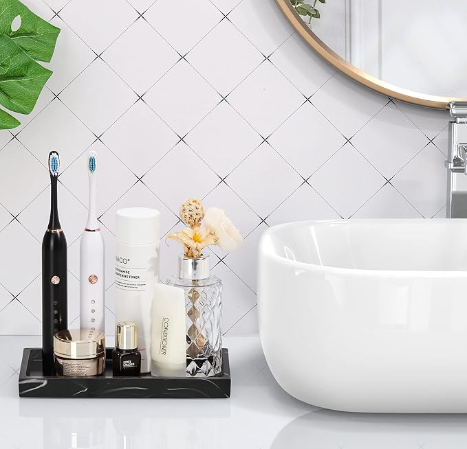 Luxspire Resin Bathroom Vanity Tray Countertop Organizer, Mini, Ink Black | 8 x 4 inch, non-slip waterproof resin, easy wipe clean, fits bath kitchen vanity, holds jewelry toiletries soap