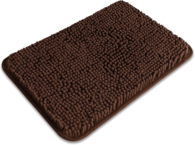 Small Bathroom Rug 12"x18" – Washable and Absorbent Bath Mat, Non Slip, Thick Soft Chenille Bath Rugs for Bathroom, Shower, Sink, Dog mat(Brown)