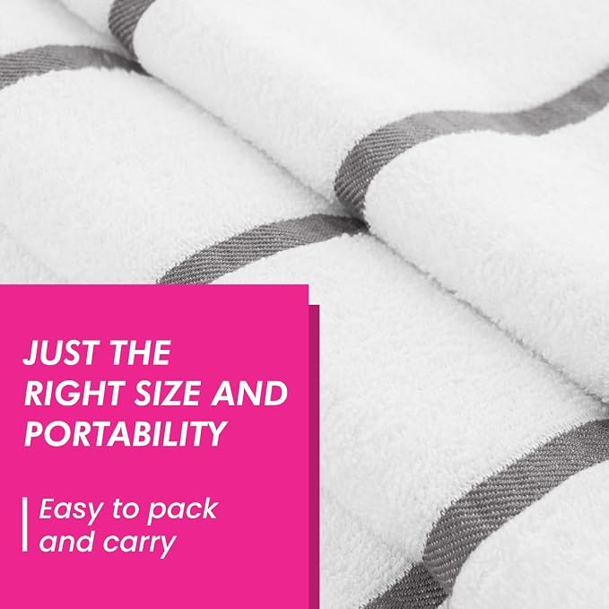 CASA COPENHAGEN Cabana Pool 4Pcs 100% Egyptian Cotton Large Designer Beach Towels Set- White Ash, 500GSM, 55"x27", 4 Beach Bath Towels Set for Women & Men