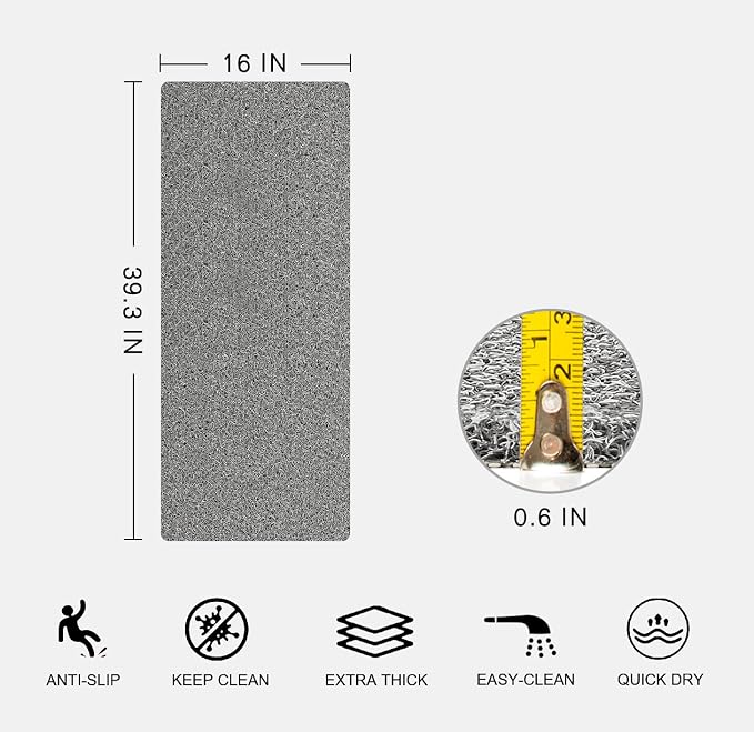 Nonslip Bathtub Mat, Anti Slip Bath Mat 0.6" Extra Thick, Quick Dry Bath Tub Anti Slip Shower Mat, Loofah Non-Slip Bath Mat for Tub Bathroom Pool Kitchen Entryway Home Hotel(Grey 16x39)