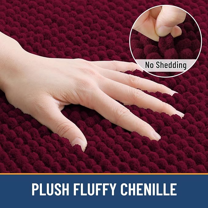 Arotive Chenille Bathroom Rugs 34x21, Soft Absorbent Bath Mat, Burgundy | Rubber Backing, Machine Washable Dry Bath Mats for Bathroom Floor, Tub and Shower, Home Decor Accessories