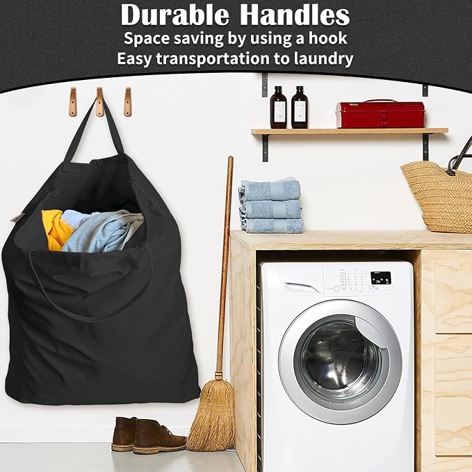Canvas Laundry Bag 40"W x35"H, Extra Large Heavy Duty Storage Bag XXL Black | Thick Canvas Fabric, with Handles & Drawstring Closure, Washable Clothes Sack, 1 Pack