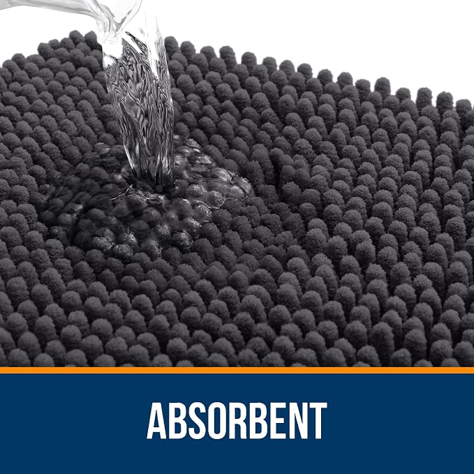 OLANLY Small Bathroom Rugs 24x16, Extra Soft Absorbent Chenille Bath Rugs | Dark Grey, Quick-Drying Rubber Backing, Machine Washable Bath Mat for Bathroom Floor, Tub and Shower, Home Decor Accessories