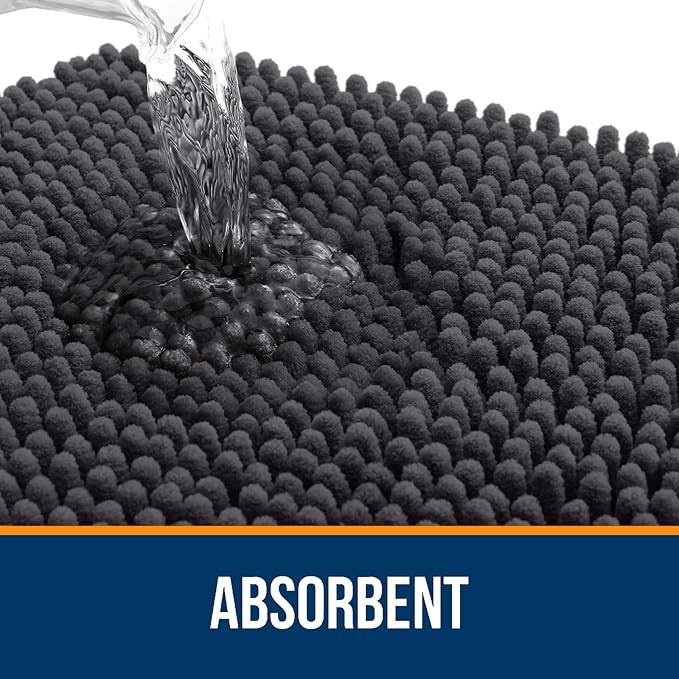 OLANLY Bathroom Runner Rugs 40x24, Extra Soft Absorbent Chenille Bath Rugs | Dark Grey, Quick-Drying Rubber Backing, Washable Long Bath Mat for Bathroom Floor, Tub and Shower, Home Decor Accessories