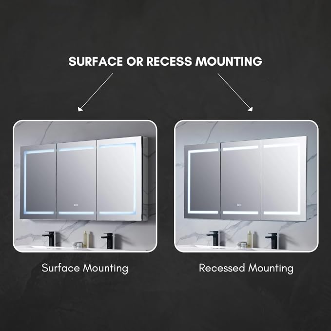 Blossom LED Lighted Bathroom Medicine Cabinet Mirror, Defogger, 60x32 | Bathroom Storage Cabinet, Medicine Cabinets Organizer, Vanity Mirror with Storage, Recessed/Surface Mount, Adjustable Shelves