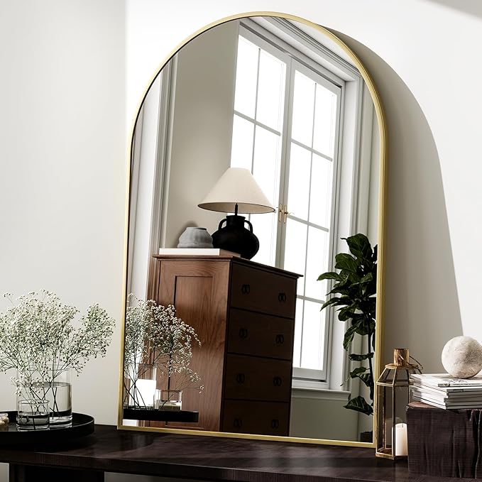 HARRITPURE Arched Wall Mirror 26"x38" Gold Arch Bathroom Vanity Mirror | Aluminum Alloy Frame Modern Mirror for Living Room, Bedroom and Entryway