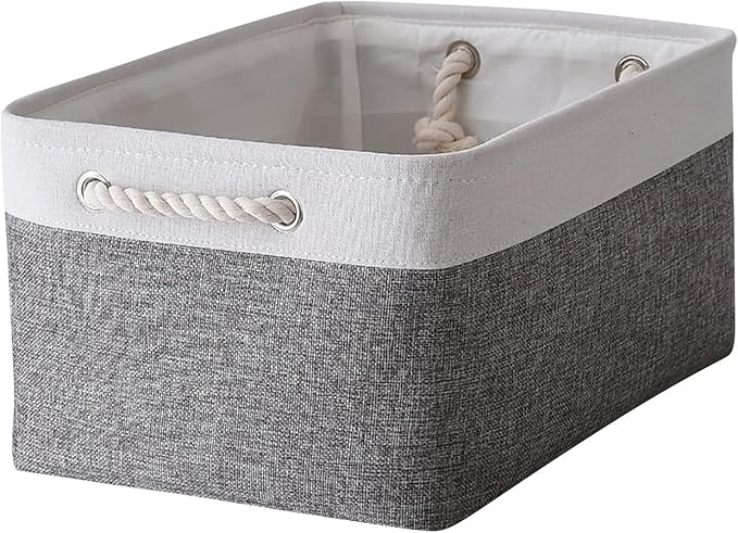 Organization and Storage Basket for Organizing- 16x12x8 inch 1 Pack Fabric Storage Cubes, Collapsible Storage Bins for Shelves Organizer Gift Closet Cloth Toy (White & Grey)