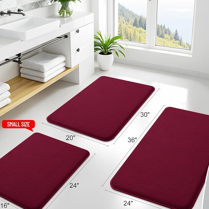 Smiry Memory Foam Bath Mat 40x30, Extra Soft Absorbent Bathroom Rugs | Burgundy Quick Dry, Machine Washable Bath Mats for Bathroom, Shower, Tub and Home Decor Accessories