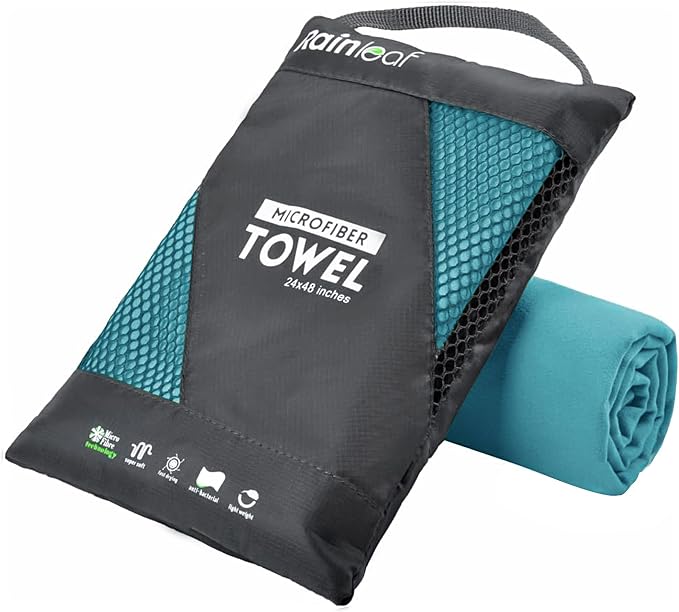 Rainleaf Microfiber Towel Quick Dry Camping & Travel & Gym Towel. Compact | Super Absorbent, Lightweight, Fast Drying. Suitable for Beach, Bath, Backpacking, Hiking, Swim.