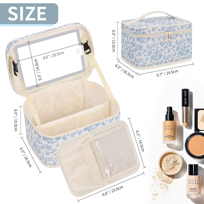 Makeup Bag With LED Mirror, Travel Makeup Bag With 3 Color Setting Light Up Mirror Cosmetic Organizer Vanity Case for Women Beauty Tools Accessories Rechargeable Makeup Travel Bag-Black