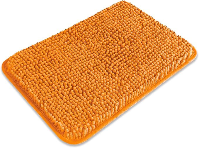 Small Bathroom Rug 12"x18" – Washable and Absorbent Bath Mat, Non Slip, Thick Soft Chenille Bath Rugs for Bathroom, Shower, Sink, Dog mat(Flame Orange)