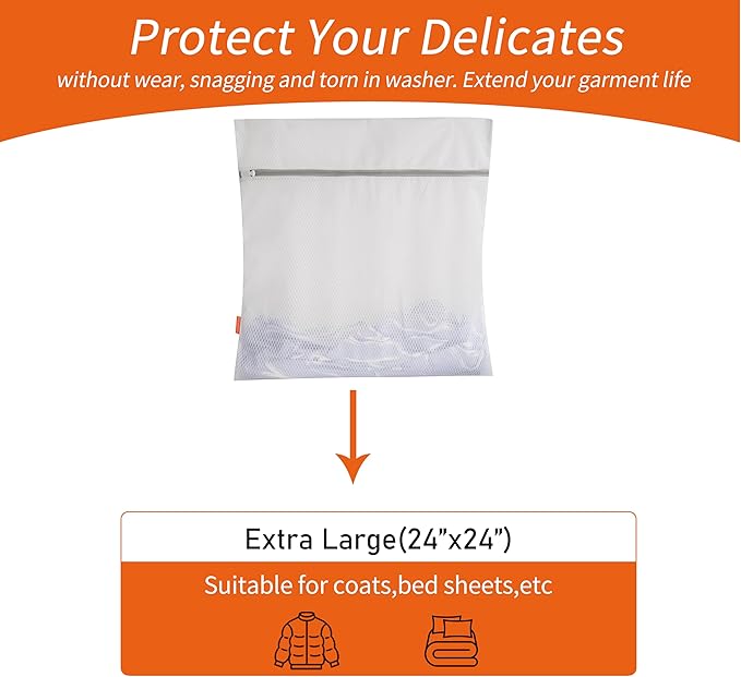 Diamond Mesh Laundry Bags 2 Pack (XX-Large, 24x24”) | Heavy Duty Mesh, Durable Zipper, For Delicates, Lingerie, Bras, Underwear, Protect Garments in Washing Machine