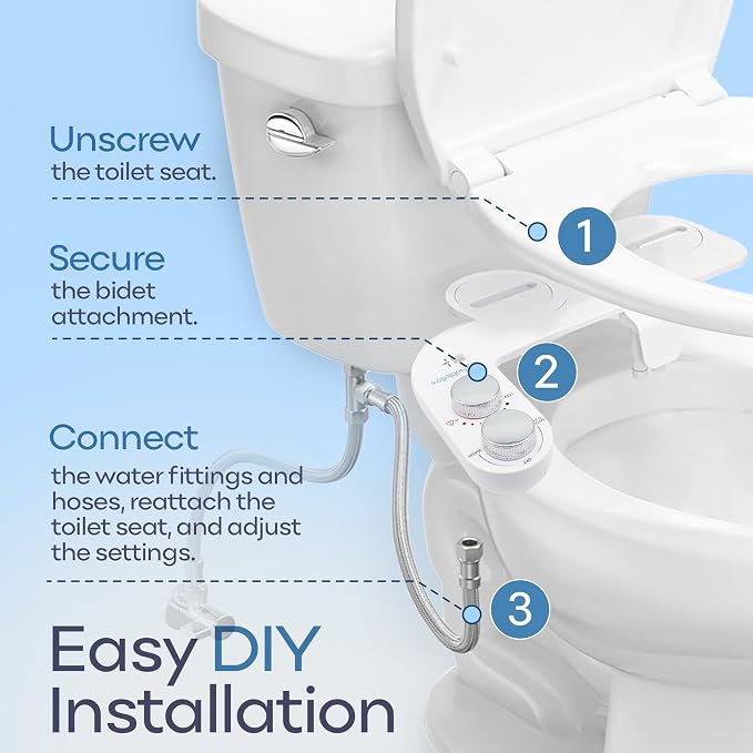 Warm Water Bidet Attachment for Toilet – Non-Electric Hot & Cold Bidet Add-On with Self-Cleaning Nozzle, Adjustable Angle, and Feminine Wash – Ultra-Slim Design