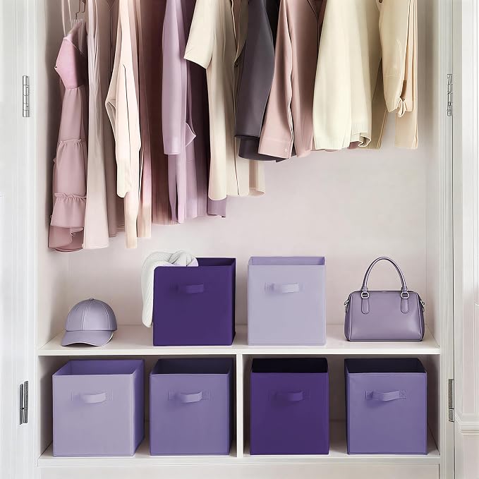Cupic Cupid 6-Pack 11x11 Cube Storage Bins, Cube Bins, Purple Gradient | Foldable, Reinforced Front Handle, Holds Toys, Books, Accessories and More, Fits Closet, Shelves, Playroom, Cubby