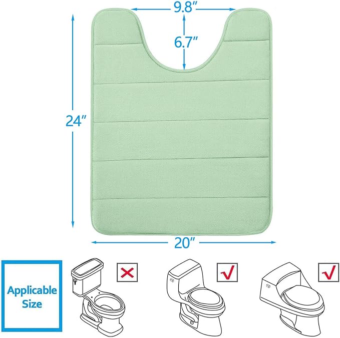 Buganda Memory Foam U-Shaped Toilet Rugs 24 x 20, Absorbent Bathroom mat | Sage Green, Thick Soft Machine Washable toilet mat for bathroom, Contour Bath Rugs Mat for Toilet Base