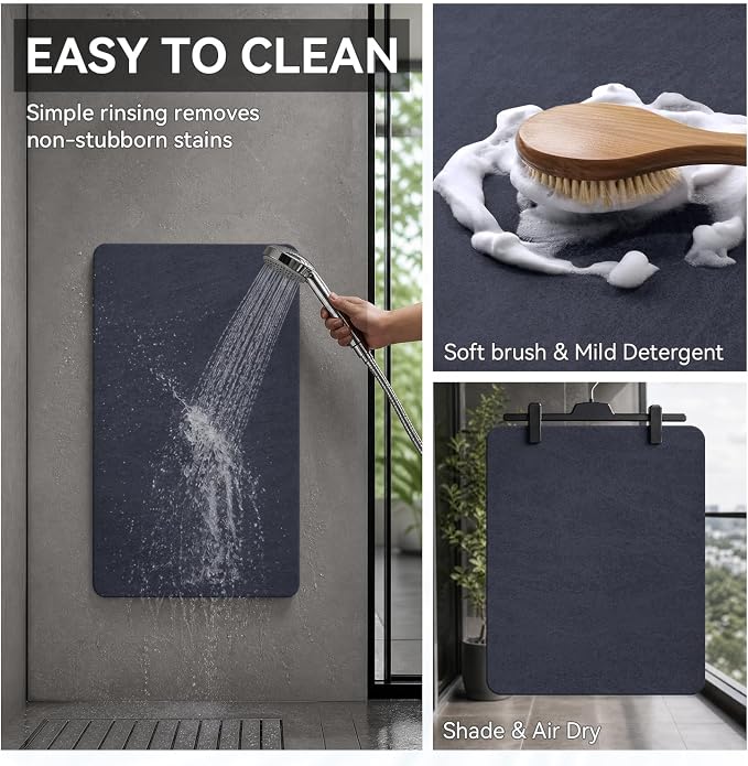 MontVoo -Bath Mat Rug-Rubber Backing Non Slip Quick Dry Absorbent Thin Bathroom Rugs Fit Under Door-Faux Suede Surface Bathroom Floor Mats-Shower Rug for in Front of Bathtub Shower Navy 24"X70"