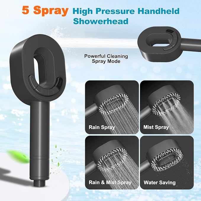 Hibbent Filtered Showerhead with handheld, High Pressure 5 Sprays Shower | Gray Shower Head, Brass Holder & 71" Metal Hose, Water Softener for Hard Water-Remove Chlorine, Reduces Dry Itchy Skin
