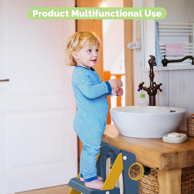 COOSEYA Toilet Seat, Potty Training Seat for Toddler, Upgraded 2-in-1 Potty Toilet Training for Boys and Girls,Waterproof Cushioned Mat with Non-slip Step Stool