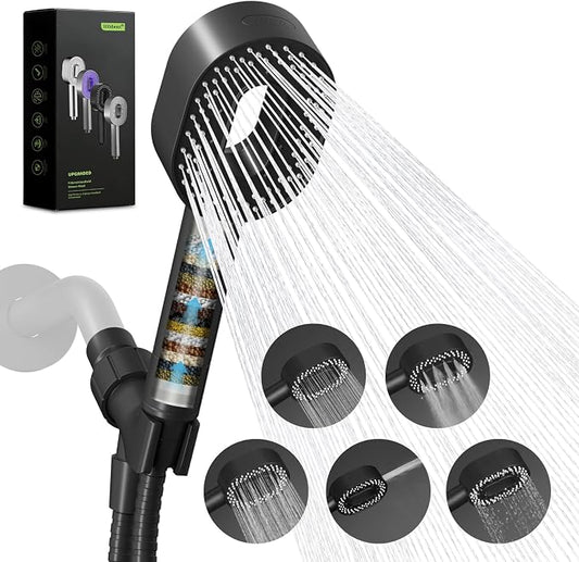Hibbent Filtered Showerhead with handheld, High Pressure 5 Sprays Shower | Black Shower Head, Brass Holder & 71" Metal Hose, Water Softener for Hard Water-Remove Chlorine, Reduces Dry Itchy Skin