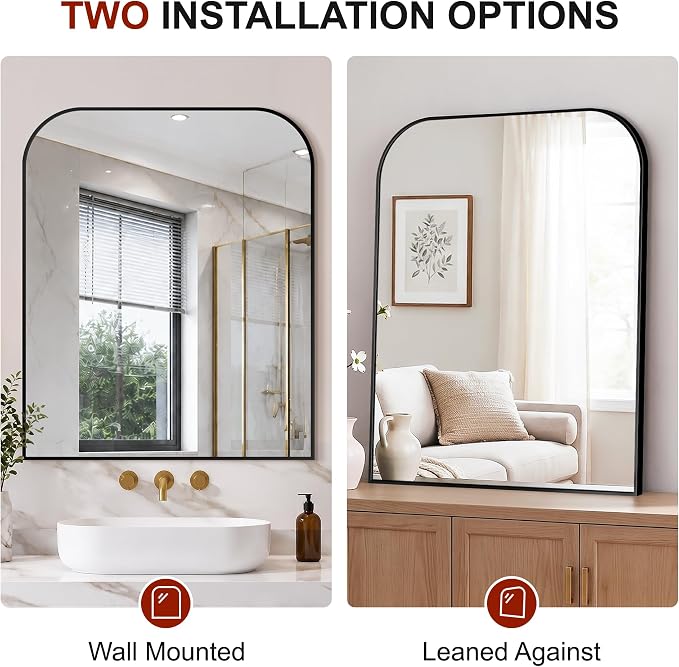 Bathroom Black Vanity Mirror for Over Sink, 36" x 30"-2pcs | Metal Framed Rounded Corner, Shatterproof Glass, for Bedroom, Living room, Entryway
