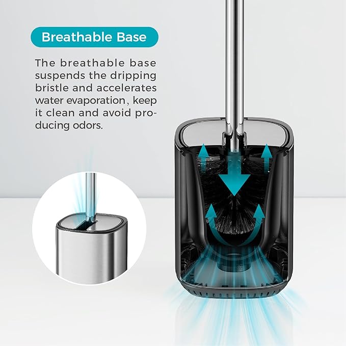 Toilet Brush and Holder Set Toilet Bowl Brush Stainless Steel Automatic Open lid Toilet Bowl Cleaner Brush with Durable Bristle Head Toilet Cleaning Brush for Bathroom