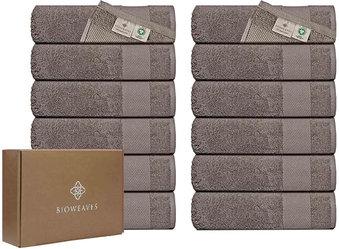 100% Organic Cotton 700 GSM Plush Washcloths 13" x 13" GOTS Certified - Taupe, Pack of 12