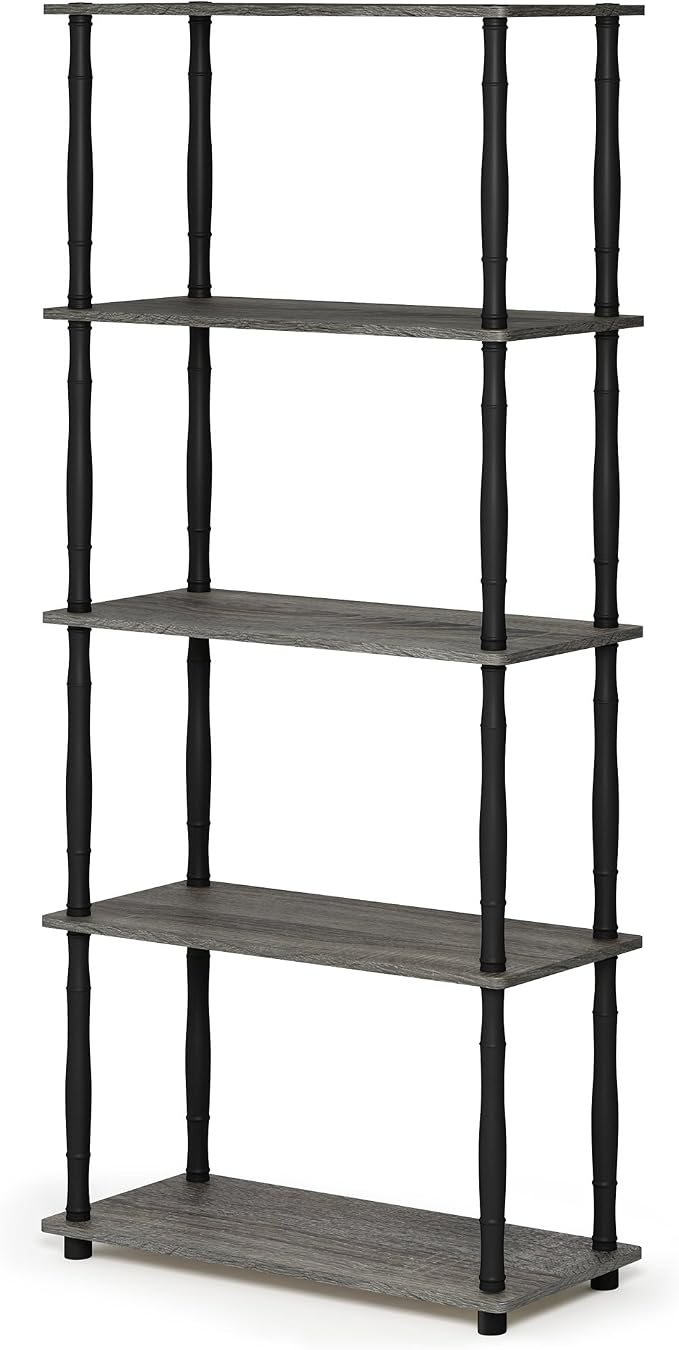 Furinno TURN-S-TUBE Storage Shelves, 5-Tier Book Shelf, Corner Shelf, Toolless Open Shelves, Classic Tubes, for Organization and Storage, Living Room, Garage, Home Office, French Oak