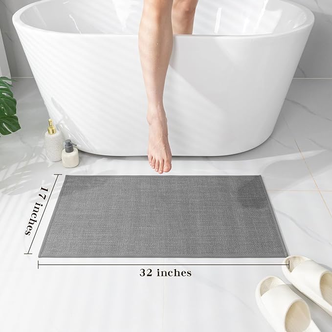 Bathroom Rugs Mat 32x17, Ultra Thin Non Slip Bath Mat Quick Dry Absorbent Bath Mat for Bathroom Floor, (Dark Grey, 32"x17")