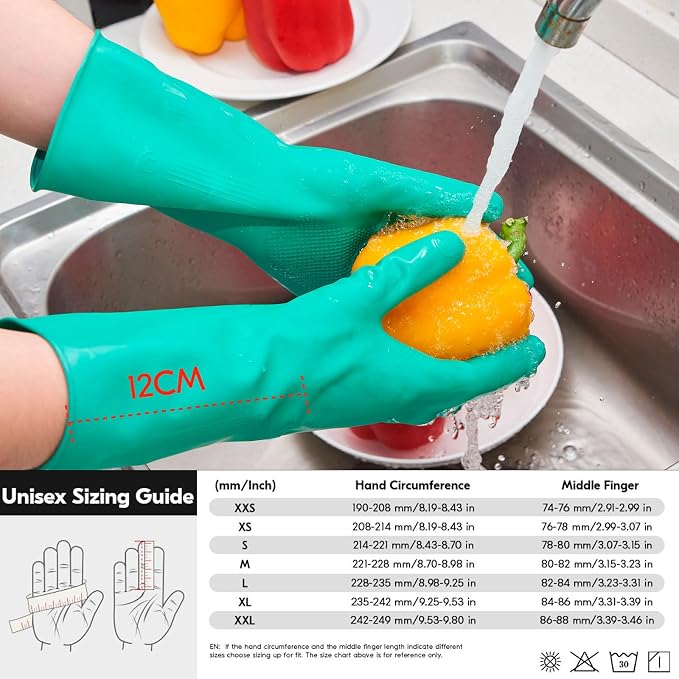 Vgo...Latex Reusable Household Gloves,Cleaning Gloves,Long Cuff (HH4601,XL) | green,extra Thickness,kitchen,dishwashing,household,painting,gardening,pet care,car washing,bathroom,hair dyeing,laundry