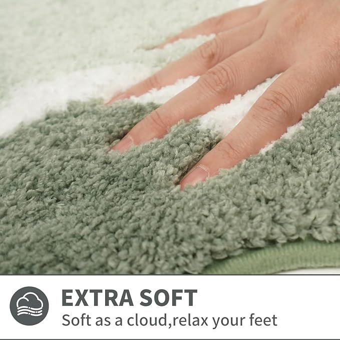 Cute Scalloped Green Bathroom Rugs Mat,Non Slip Absorbent Quick Dry Bath Mats for Shower Room,Plush Microfiber Bath Rug for Bathroom Floor Washable Carpet for Shower Tub Sink Bedroom,24"x36"