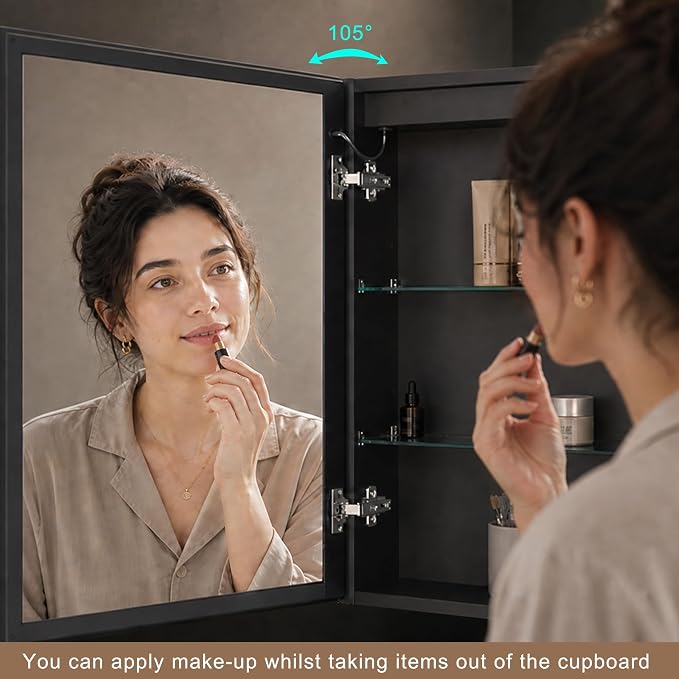 21x28 Inch Left Hinge Aluminum LED Bathroom Medicine Cabinet with Mirror | Light Adjustment, Anti-Fog, Sockets&USBs, High Capacity, Easy to Install