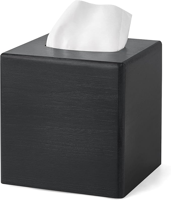 Mkono Tissue Box Cover Square, Rustic Wood Open-Bottom Holder, Black | Decorative Tissue Holder, Modern Farmhouse Decor, Desk Organizer, Bedroom Guest Room Bathroom living Room Office Dorm