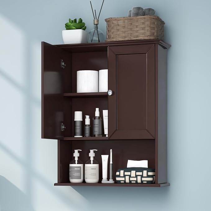 VANIRROR Bathroom Wall Mounted Cabinet Over Toilet Storage 24x30 inch | Above Toilet Wooden Medicine Cabinet with Adjustable Shelf & 2 Door for Entryway, Kitchen, Laundry Room