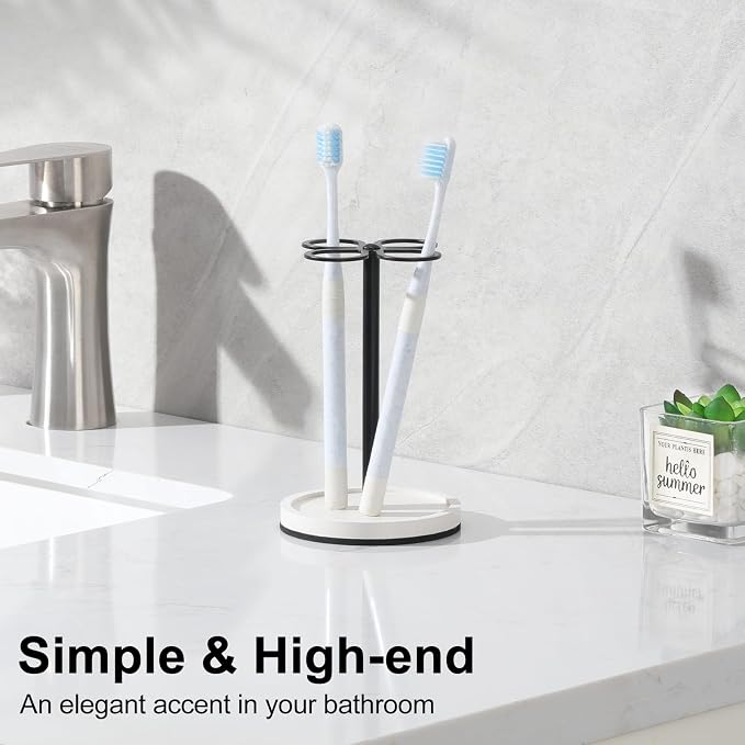 Luxspire Toothbrush Holder Stand, 4 Slots, Matte Black | Stainless Steel Tooth Brush Holder with Diatomaceous Earth Base, Toothbrush Holders for Bathrooms