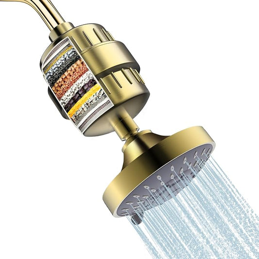 FEELSO Shower Head with Shower Filter, Filtered Shower Head for Hard Water | High Pressure, Anti-clog Nozzles, 5 Spray Showerhead, 15 Stage Water Softener Filters, Remove Chlorine and Harmful Substances
