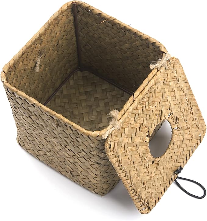 Seagrass Square Tissue Box Cover Woven Napkin Holder Decorative for Bathroom Farmhouse (Natural, 5.5 x 5.5 x 5.5 Inch)