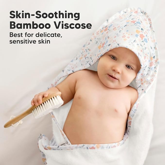KeaBabies Hooded Baby Towel for Newborn Baby Bath Towels(Wildflowers,35x35) | Viscose Derived from Bamboo, Large Baby Towels with Hood, Boys, Girls, Toddler, Soft Absorbent Baby Bath Essentials