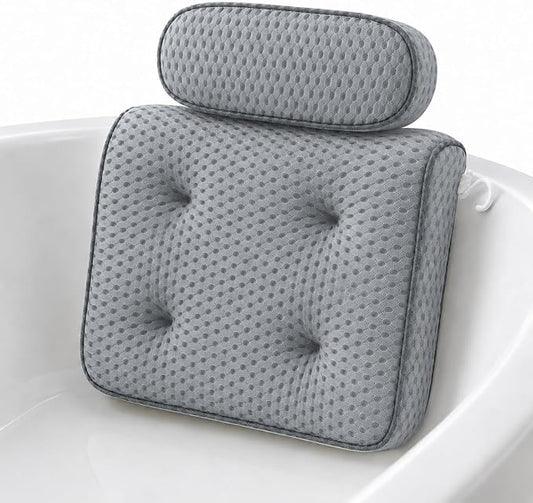 Zyrah Bath Pillows for Tub, Spa Bath Pillow with 72 Micro-Suction Cup Array, 3D Air Mesh Quick Dry, Machine Washable, Ergonomic Neck and Head Cushion for Bathtub - Gray