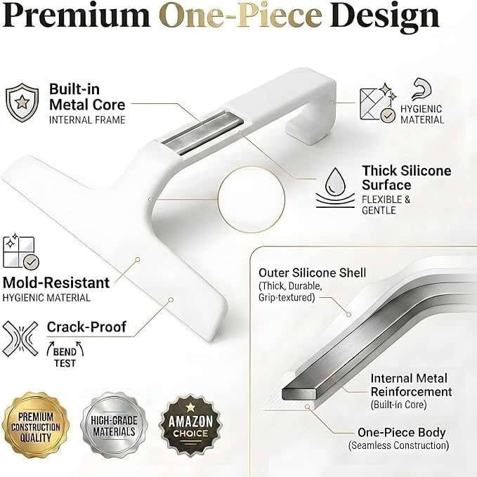 Bathroom Glass Shower Door Squeegee, Silicone & Metal, White, 10"W x 9.2"L | Effortless, Time-Saving, Rustproof, Flexible, High Quality, Efficient, Cost-Effective, Multi-Functional, Wear-Resistant