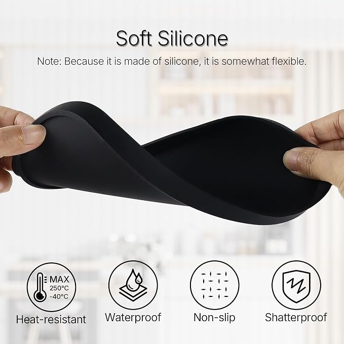 Silicone Vanity Tray, Black & White & Green, 8.66" x 3.94" | Waterproof, Non-Slip Organizer for Bathroom Counter, Kitchen Sink & Jewelry