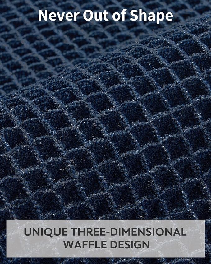 tchdio Waffle Bath Mat Rug, Super Absorbent Non Slip Bath Mats Ultra Soft Bathmat Machine Washable Bathroom Rugs with Tassels, Bath Rugs for Bathroom Floor Beside Tub, 24" x 36", Navy Blue
