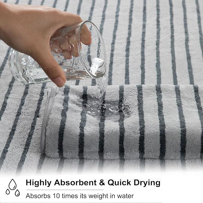 4 Piece Grey Cabana Stripe Large Bath Towels Oversized Bath Sheet Super Soft Breathable Jumbo Bathroom Towels Highly Absorbent Shower Towel Quick Dry Beach Chair Towel Spa Gym Hotel Towel Set