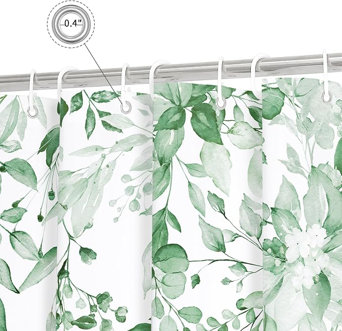 MintGreen Eucalyptus Shower Curtain, Watercolor Floral Print, 36x72 | Watercolor Plant Leaves Floral Print, Waterproof Fabric Bathroom Decor, Machine Washable, Rustproof Grommets