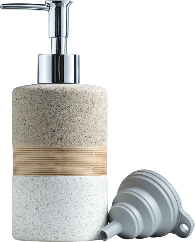 Ceramic Kitchen Dish Soap Dispenser Set with Stainless Steel Pump | Refillable Hand Soap, Shampoo and Conditioner, Body Wash, Lotion Dispenser | for Kitchen and Bathroom Counter Non Slip, 12 Oz