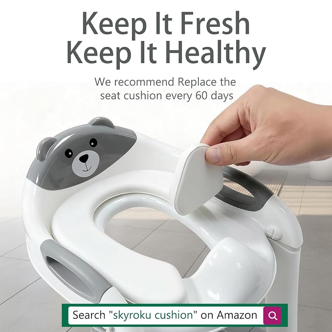 Potty Training Toilet for Toddlers, 2-in-1 Potty Training seat, Anti-Slip | SKYROKU, Fits Round & Elongated Toilets, 6 Heights, Splash Guard, Foldable, Holds 200+ lbs, Step Stool, Dishwasher Cushion