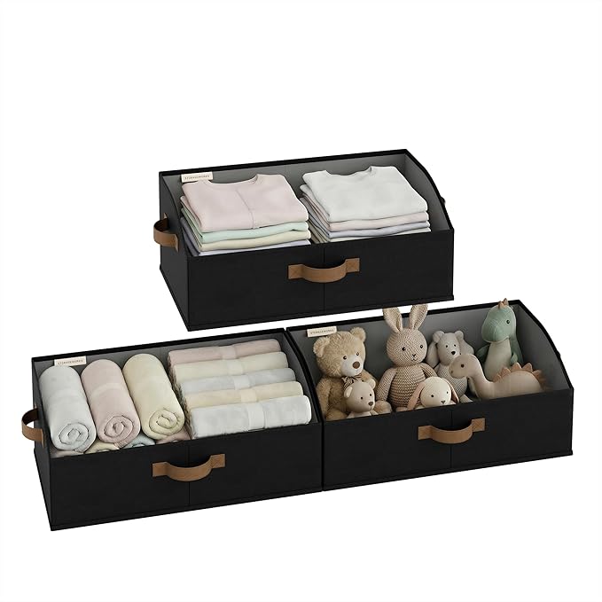 StorageWorks Closet Storage Bins Trapezoid, Black, Large, 3-Pack | Closet Organizer Bins, Trapezoid Black Closet Organizer, Closet Shelves Organizer, Foldable Organizing Baskets