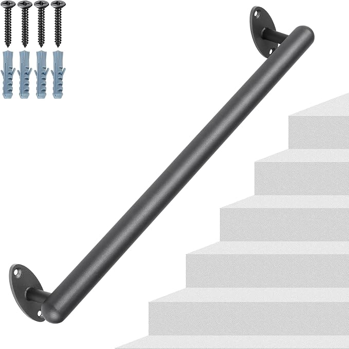 SELEWARE 38 Inch Pipe Stair Handrail Metal Staircase Handrail Industrial Hand Rails for Indoor & Outdoor Steps Wall Mount Hand Rails for Indoor Stairs 1.3" Pipe Safety Grab Bar for Stairs Porch
