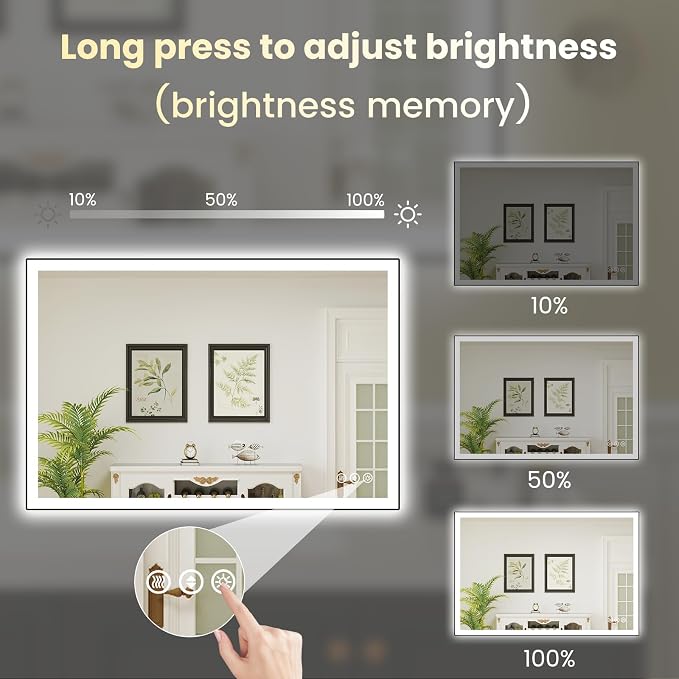 WTTY 40"x30" LED Bathroom Mirror with Black Frame | Aluminum Alloy Framed, Anti-Fog, Dimmable, 3 Color Temperature, Memory Function, Tempered Glass, Lighted Vanity Wall Mirror